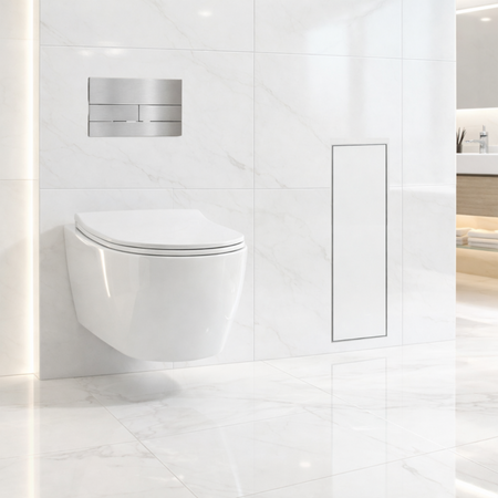 Schowek na szczotkę WC Balneo Wall Box Brush L White Glass prawy do wbudowania w ścianę ze stali nierdzewnej