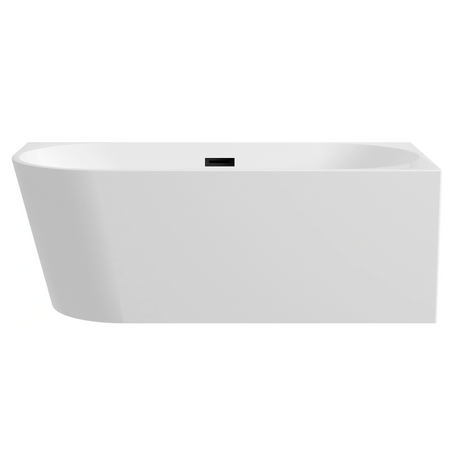 Balneo AVOLA 150 × 75 cm Right-Hand Freestanding Corner Bathtub, White Acrylic with Stainless Steel Frame and 6 Stabilizing Feet, featuring a Black Overflow and Drain Plug