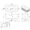 Freestanding bathtub wall-mounted Balneo VIVA fluted 170 x 80 cm white grey acrylic with frame made of stainless steel and 6 stabilizing legs with overflow and white plug