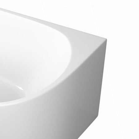 Freestanding bathtub corner left Balneo AVOLA NO RIM 160 x 80 cm white acrylic with frame made of stainless steel and 6 stabilizing legs with overflow and white plug