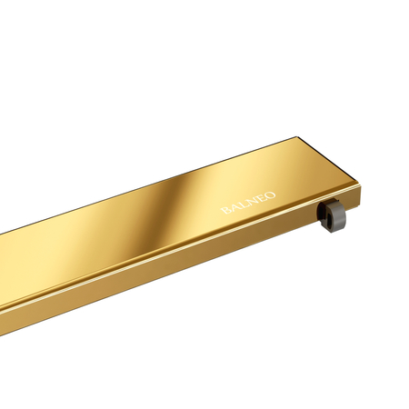 Odpływ liniowy podłogowy Balneo Duplex Next Mirror Gold 90 cm złoty dwustronny ze stali nierdzewnej z niskim syfonem i głębokim osadnikiem
