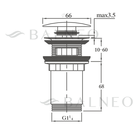 Balneo brass basin plug Klik Klak C black with overflow and ceramic head