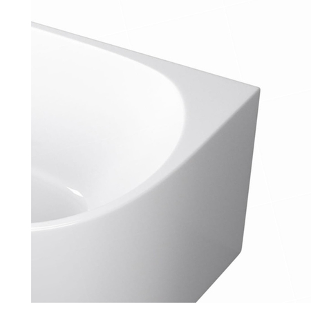 Left-corner freestanding bathtub Balneo AVOLA 150 × 75 cm, white acrylic with stainless steel frame and 6 stabilizing feet, black overflow and plug