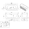 Freestanding bathtub corner left Balneo AVOLA fluted NO RIM 160 x 75 cm white acrylic with frame made of stainless steel and 6 stabilizing legs with overflow and white plug