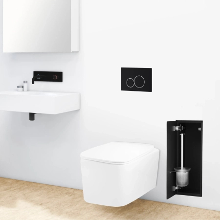 Balneo Wall Box Brush S Black Glass In-wall Stainless Steel Toilet Brush Holder
