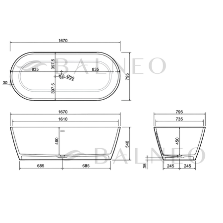 Wanna wolnostojąca VALIA Solid Surface Cemento Raw z syfonem i korkiem