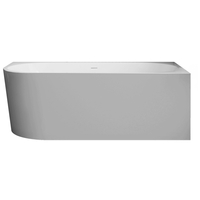 Wanna wolnostojąca narożna prawa Balneo AVOLA NO RIM 150 x 75 cm biało szara akrylowa z ramą ze stali nierdzewnej i 6 nóżkami stabilizującymi z przelewem i białym korkiem