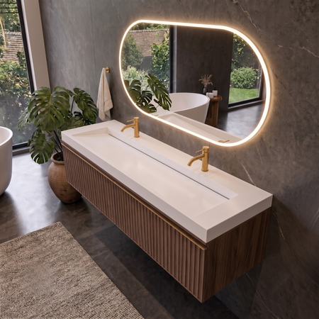 Umywalka VELORIA Solid Surface Coco White/Biała z odpływem liniowym 140 cm