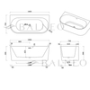Freestanding bathtub wall-mounted Balneo VIVA PLUS NO RIM 160 x 75 cm white acrylic with frame made of stainless steel and 6 stabilizing legs with overflow and white plug