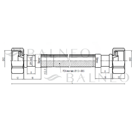 Balneo PEX connection hose in black braided 1/2" x 1/2" 50 cm