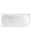 Left corner freestanding bathtub Balneo AVOLA 170 x 80 cm white acrylic with a stainless steel frame and 6 stabilizing legs, featuring a white overflow and drain
