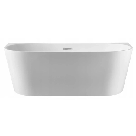Balneo VIVA wall-mounted freestanding bathtub, white, 150 x 75 cm, acrylic, with stainless steel frame and 6 stabilizing legs, overflow, and chrome click-clack drain