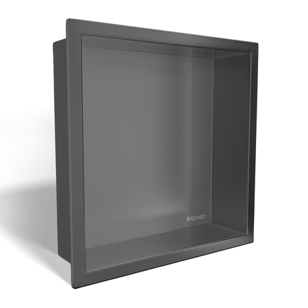 Balneo Wall Box One Gun Metal 30 x 30 x 10 cm Recessed Shelf in Brushed Stainless Steel with Flange
