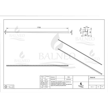 Listwa spadkowa Balneo Gun Metal do szkła lewa 170 cm