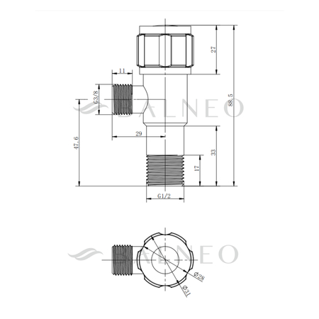 Zawór kątowy z głowicą ceramiczną model 2 Inox 1/2 x 3/4
