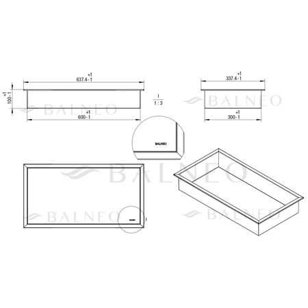 Balneo Wall Box One Gun Metal Recessed Shelf, 60 × 30 × 10 cm, Brushed Stainless Steel with Flange