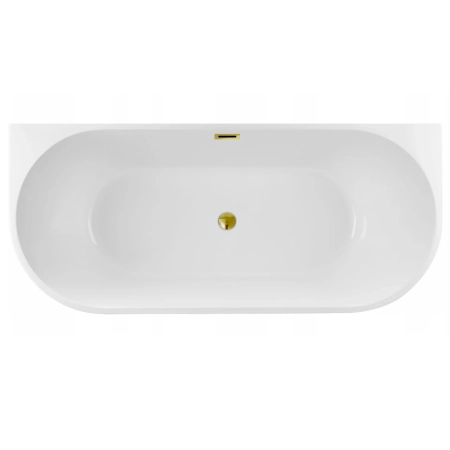 Wanna wolnostojąca przyścienna Balneo VIVA 160 x 75 cm biała akrylowa z ramą ze stali nierdzewnej i 6 nóżkami stabilizującymi z przelewem i korkiem złoto lustrzanym