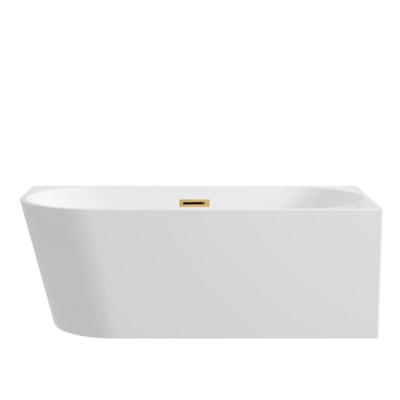 Right Corner Freestanding Bathtub Balneo AVOLA 160 x 80 cm White Acrylic with Stainless Steel Frame and 6 Stabilizing Feet, featuring Overflow and Golden Plug