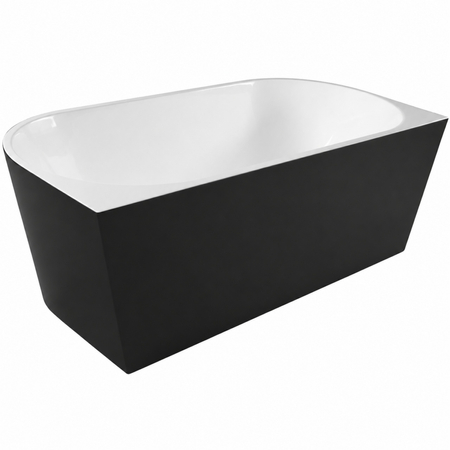Freestanding bathtub wall-mounted Balneo VIVA NO RIM 170 x 80 cm white black acrylic with frame made of stainless steel and 6 stabilizing legs with overflow and white plug