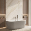 Freestanding bathtub wall-mounted Balneo VIVA fluted 150 x 75 cm white grey acrylic with frame made of stainless steel and 6 stabilizing legs with overflow and white plug