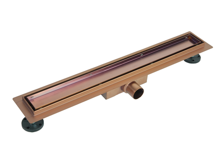 Odpływ liniowy podłogowy Balneo Duplex Next Copper 80 cm miedziany dwustronny ze stali nierdzewnej szczotkowanej z niskim syfonem i głębokim osadnikiem