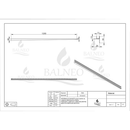 Listwa spadkowa Balneo gun metal do szkła prawa 170 cm
