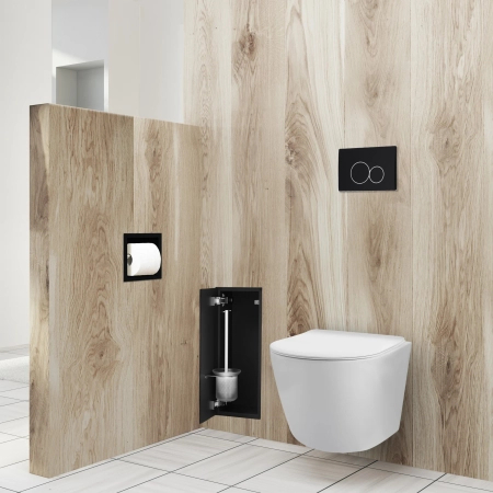 Balneo Wall Box Brush S Black Glass In-wall Stainless Steel Toilet Brush Holder