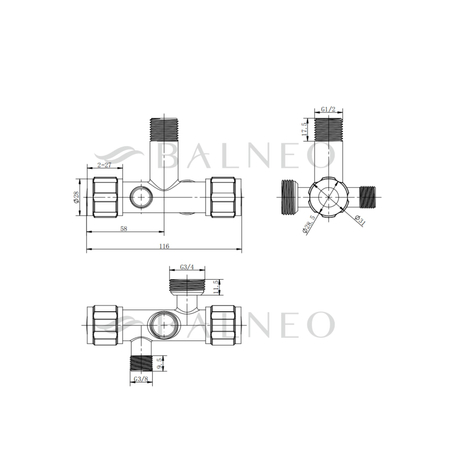 Angle valve model 4 INOX 1/2 x 3/8 x 3/4
