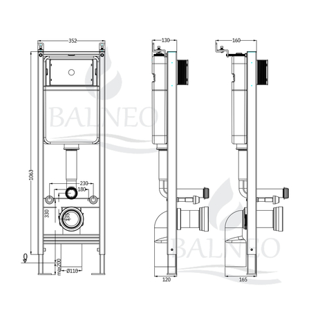 Balneo concealed WC set Fix-Frame Narrow frame with white Luna Tornado WC bowl