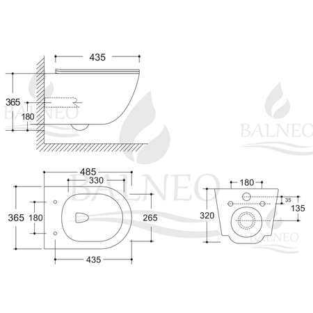Balneo Luna Tornado Wall-Hung Toilet Bowl, White, Rimless, with Duroplast Soft-Close Seat