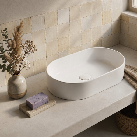 Umywalka nablatowa Balneo Nessa 51 x 31 cm biała ceramiczna