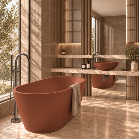 Wanna wolnostojąca VALIA Solid Surface Cotto Antico z syfonem i korkiem