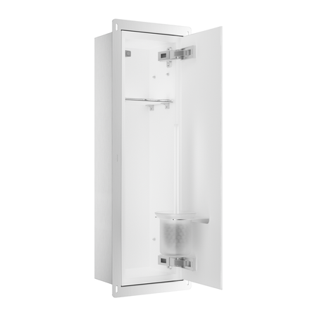 Schowek na szczotkę WC Balneo Wall Box Brush L White Glass prawy do wbudowania w ścianę ze stali nierdzewnej