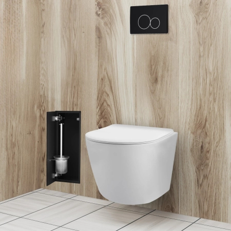 Balneo Wall Box Brush S Black Glass In-wall Stainless Steel Toilet Brush Holder