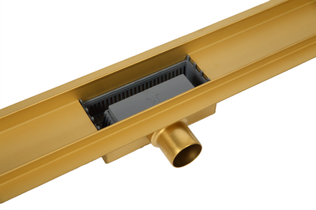 Odpływ liniowy podłogowy Balneo Duplex Next Gold 70 cm złoty dwustronny ze stali nierdzewnej szczotkowanej z niskim syfonem i głębokim osadnikiem