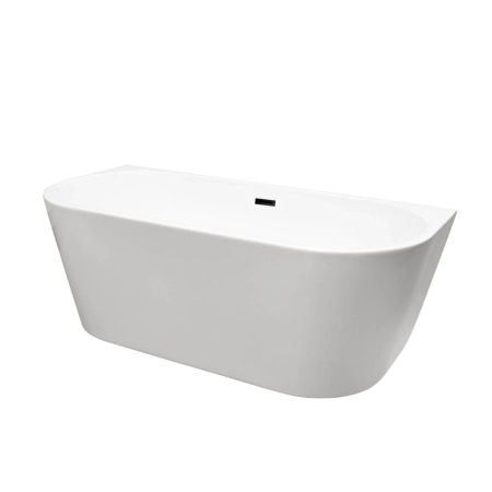 Balneo VIVA wall-mounted freestanding bathtub, white, 160 x 75 cm, acrylic, with stainless steel frame and 6 stabilizing legs, overflow, and black click-clack drain