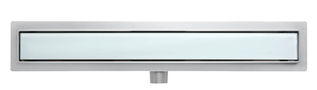 Linear drain floor Balneo G-Drain Next Milky 70 cm with white panel with glass tempered with low trap and deep sediment trap