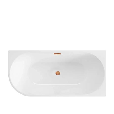 Balneo AVOLA 150 x 75 cm right-hand freestanding corner bathtub, white acrylic with stainless steel frame and 6 stabilizing legs, with overflow and copper drain plug