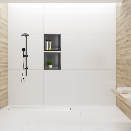 Balneo Wall Box One Gun Metal 30 x 30 x 7 cm brushed stainless steel recessed shelf with flange