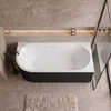 Wanna wolnostojąca narożna prawa Balneo AVOLA ryflowana NO RIM 150 x 75 cm biało czarna akrylowa z ramą ze stali nierdzewnej i 6 nóżkami stabilizującymi z przelewem i białym korkiem