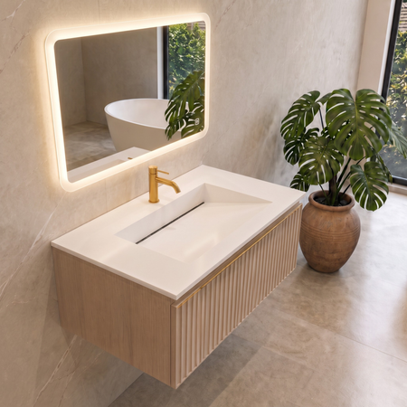 Umywalka ALVERIA Solid Surface Coco White/Biała z odpływem liniowym 80 cm