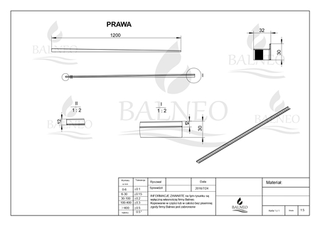 Listwa spadkowa Balneo inox podłogowa prawa 120 cm