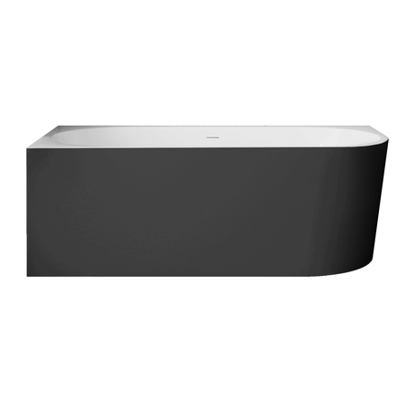 Freestanding bathtub corner left Balneo AVOLA NO RIM 160 x 80 cm white black acrylic with frame made of stainless steel and 6 stabilizing legs with overflow and white plug