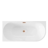 Left corner freestanding bathtub Balneo AVOLA 170 x 80 cm white acrylic with a stainless steel frame and 6 stabilizing legs, featuring a copper overflow and drain
