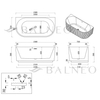 Freestanding bathtub wall-mounted Balneo VIVA fluted 150 x 75 cm white black acrylic with frame made of stainless steel and 6 stabilizing legs with overflow and white plug