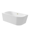 Balneo AVOLA 150 × 75 cm White Acrylic Left-Hand Freestanding Corner Bathtub with Stainless Steel Frame, 6 Stabilizing Feet, Overflow and Mirrored Gold Plug