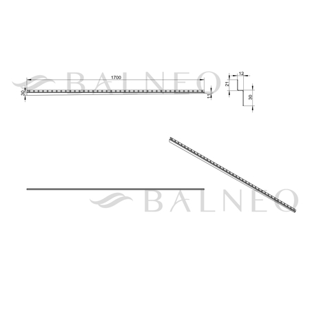 Balneo Gun Metal Floor Slope Strip, Right, 170 cm