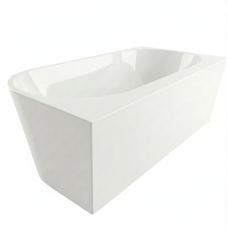 Freestanding bathtub corner left Balneo AVOLA PLUS NO RIM 170 x 80 cm white acrylic with frame made of stainless steel and 6 stabilizing legs with overflow and white plug