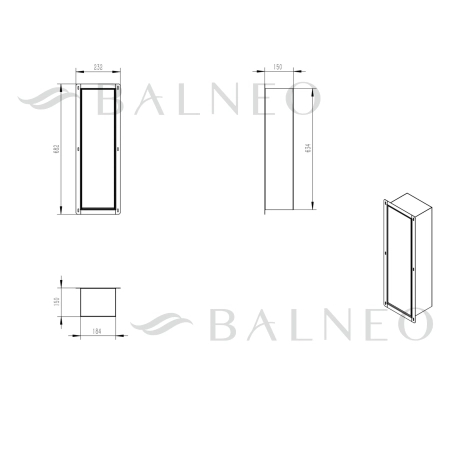WC Brush Holder Balneo Wall Box L, White Glass, Left, Recessed Wall Installation, Stainless Steel