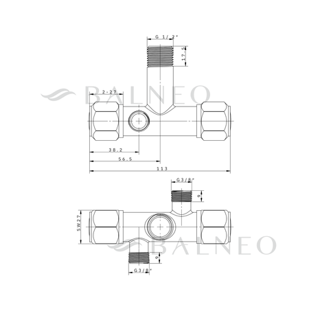 Angle valve with ceramic cartridge model 5 INOX 1/2 x 3/8 x 3/8